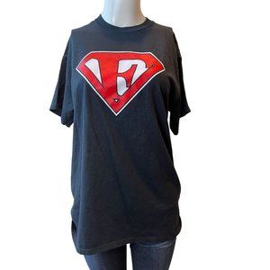 Gildan Women Crew Neck T Shirt Super Man Short Sleeve Cotton Black Size Medium